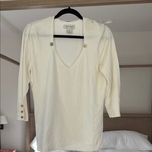 White House black market - White V-Neck Buttoned Top